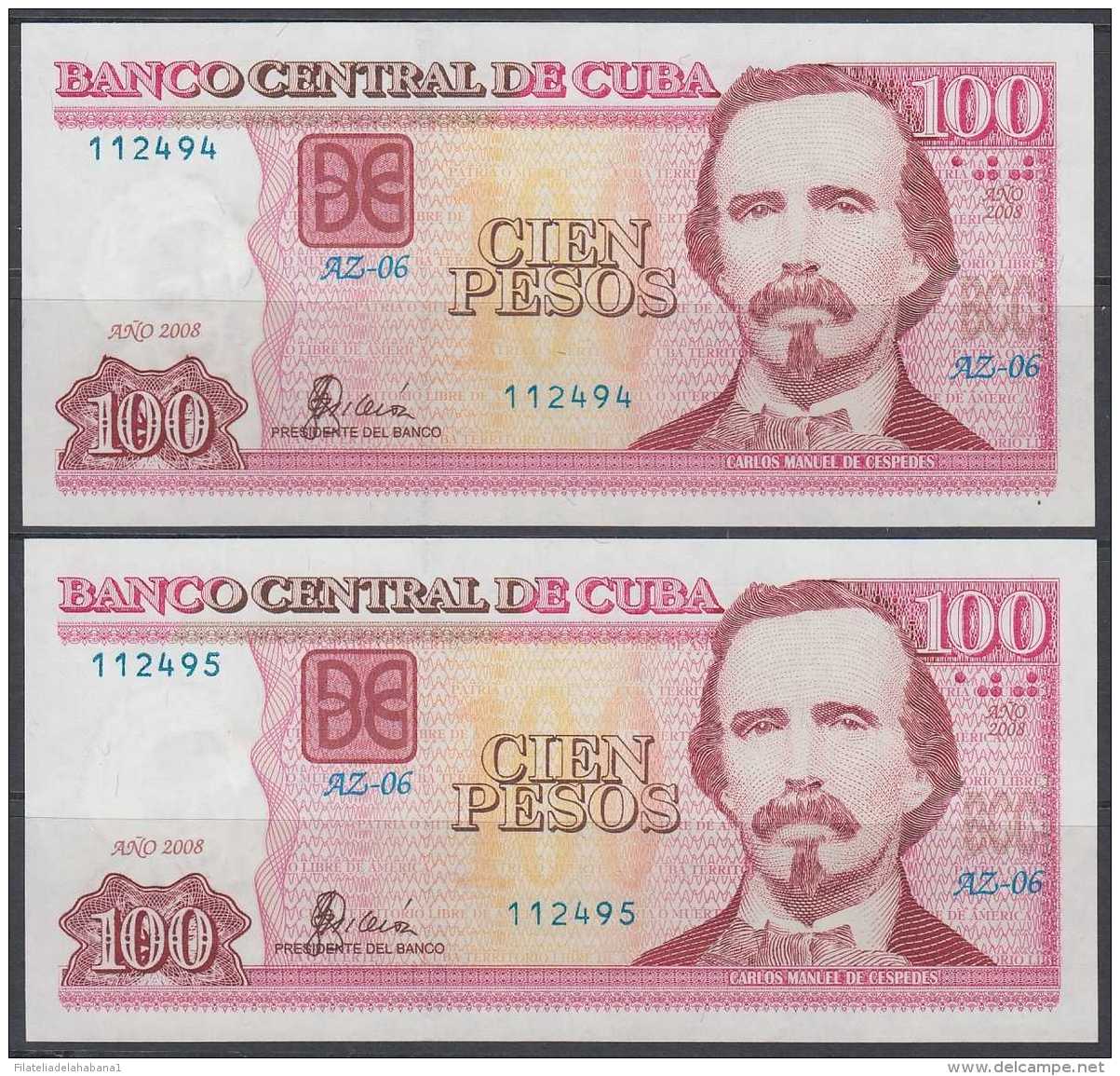 2008-BK-151 CUBA 2008 100$ UNC REPLACEMENT 2 CONSECUTIVE. AZ REEMPLAZO. - Cuba