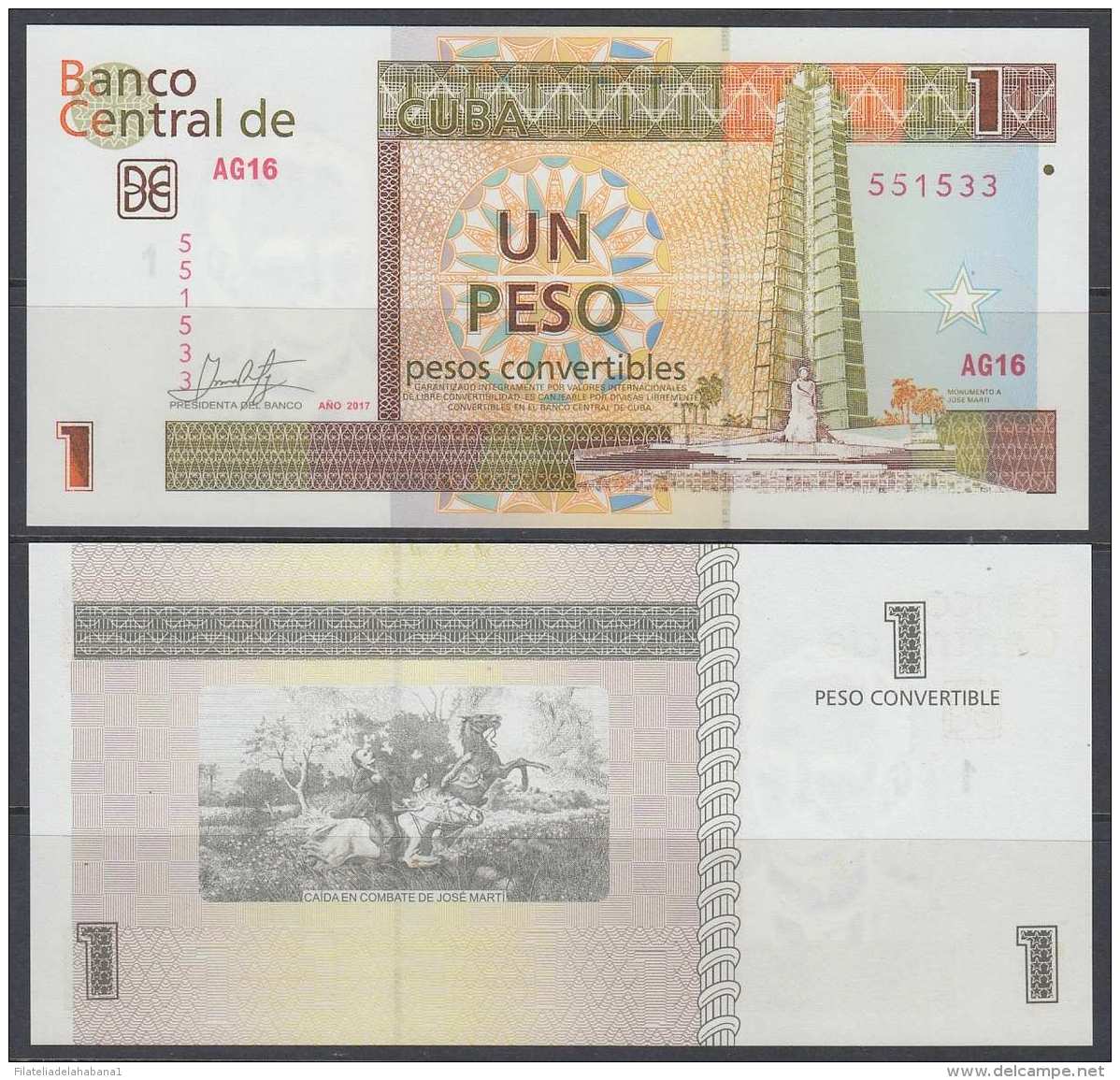 2017-BK-1 CUBA 2017 1$ Cuc UNC JOSE MARTI. - Cuba