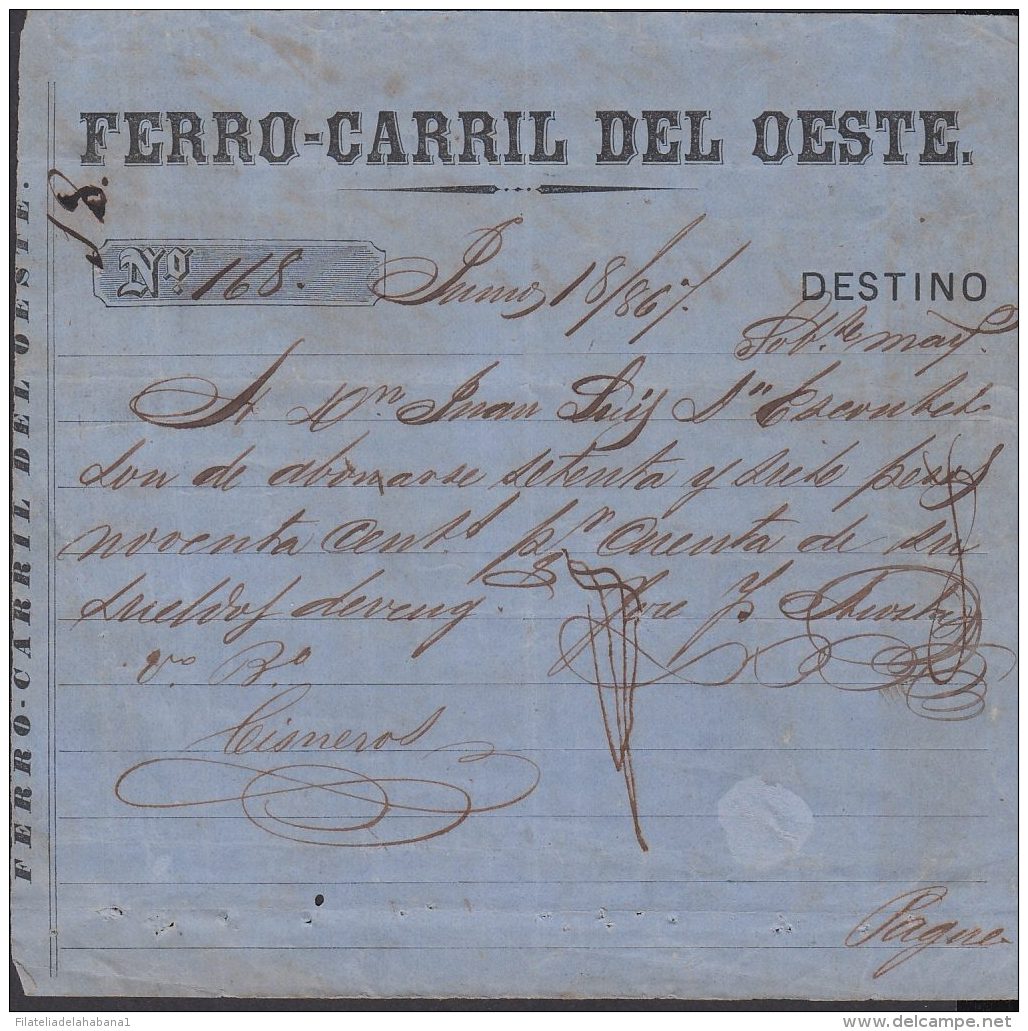 E5702 CUBA ESPAÑA SPAIN. COLONIAL ILLUSTRATED INVOICE 1867. WEST RAILROAD . - Historical Documents