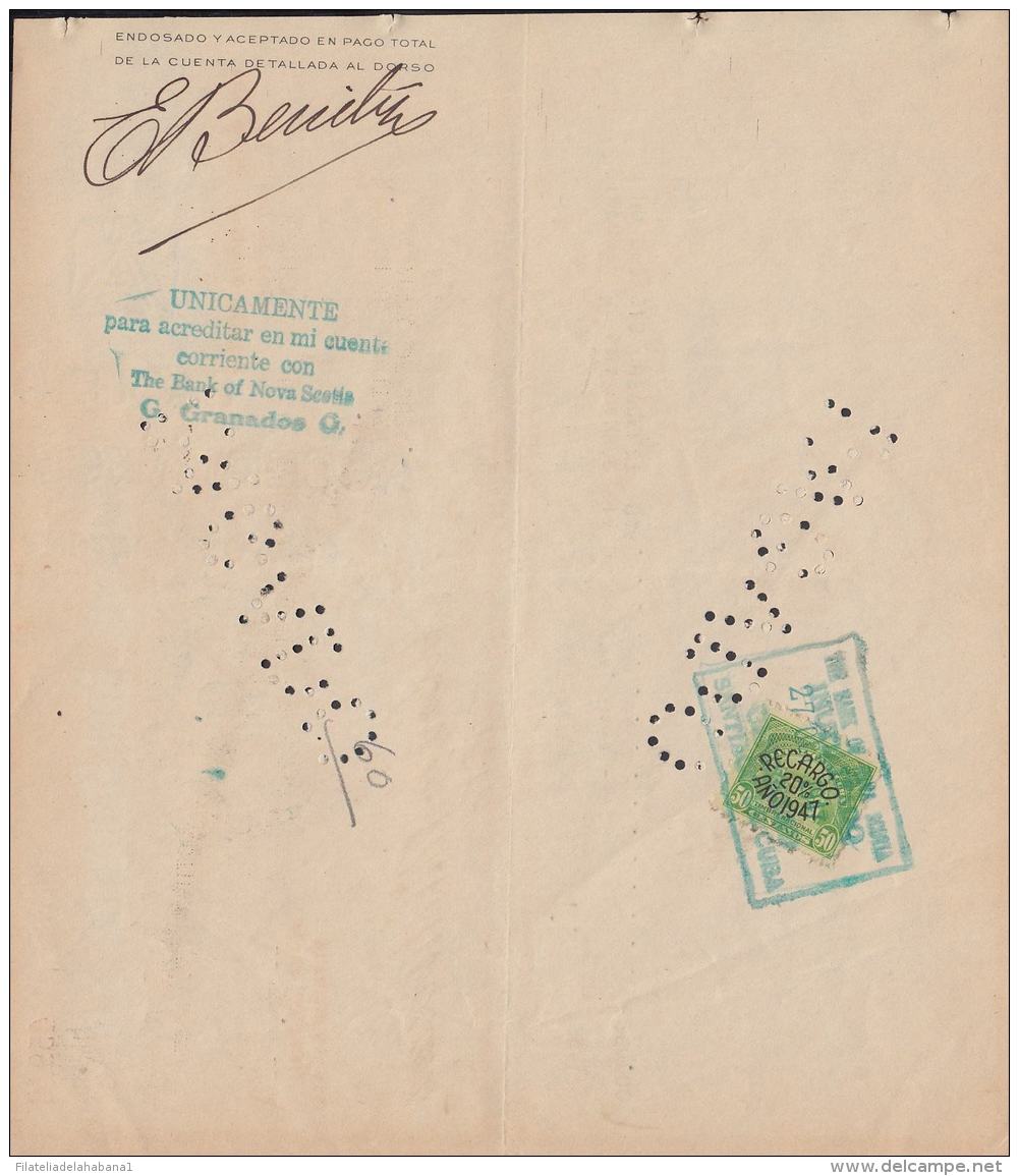 E5742 CUBA ESPAÑA SPAIN. COMPAÑIA DE RON BACARDI 1946 + REVENUE TIMBRE NAC. - Historical Documents