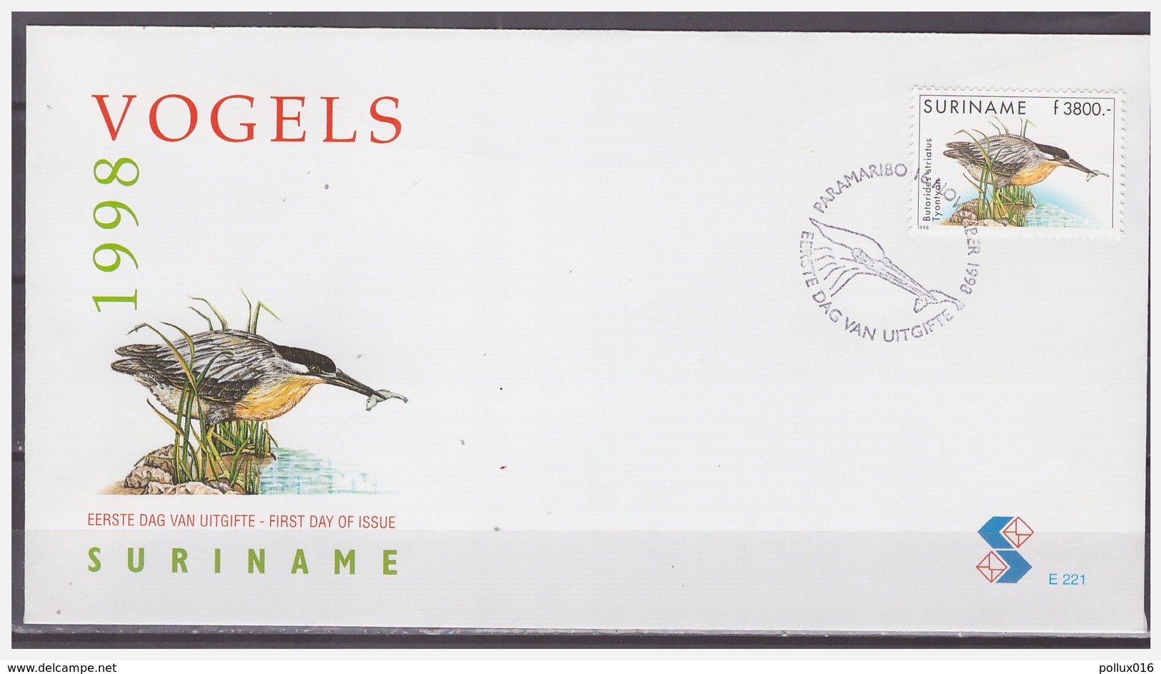 Surinam / Suriname 1998 FDC 221 Vogel Bird Reiger Heron Reiher Mangrovereiger - Suriname