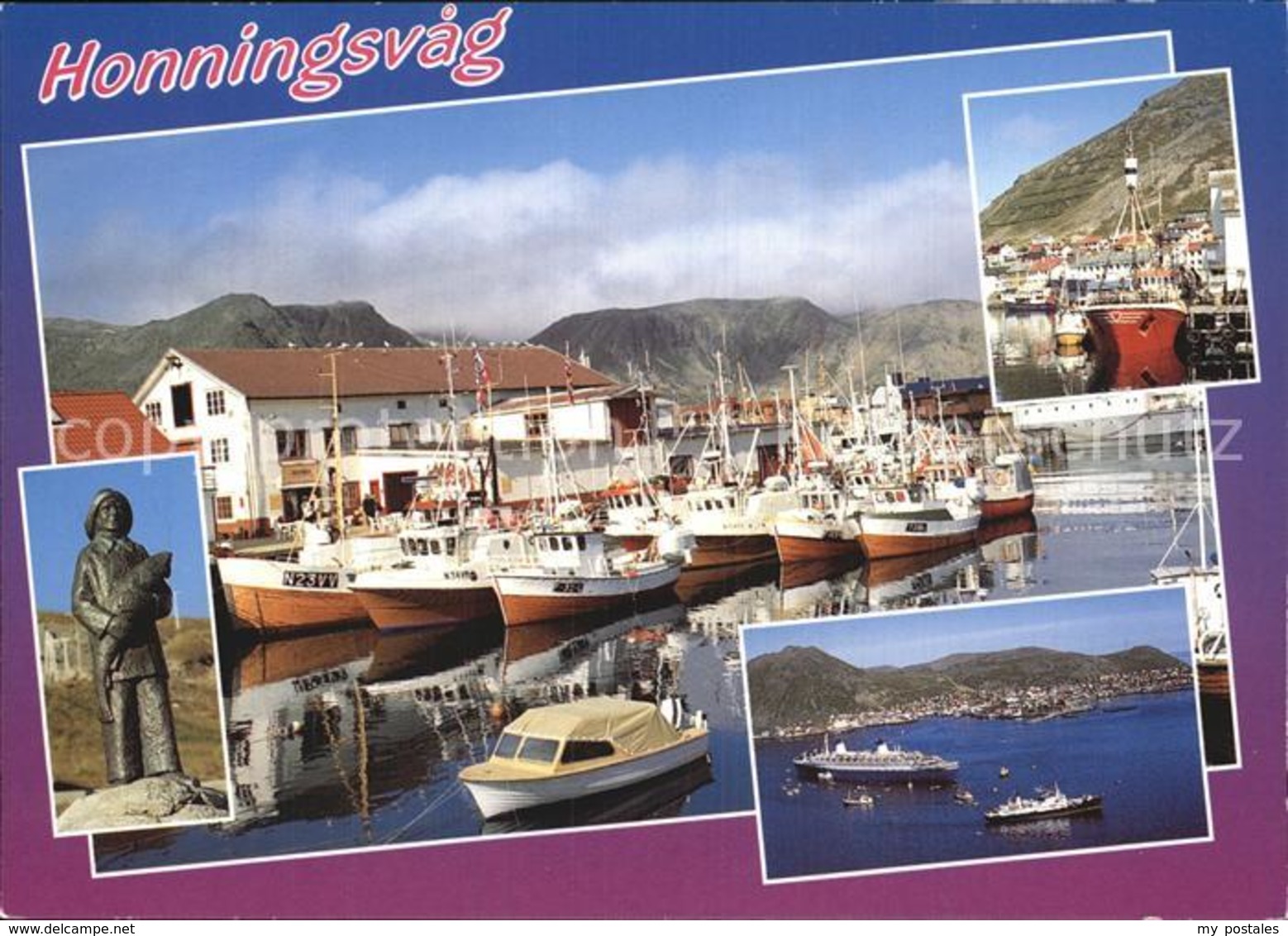 72576504 Honningsvag Denkmal Statue Hafen Fischkutter Passagierschiff Norwegen - Norvège