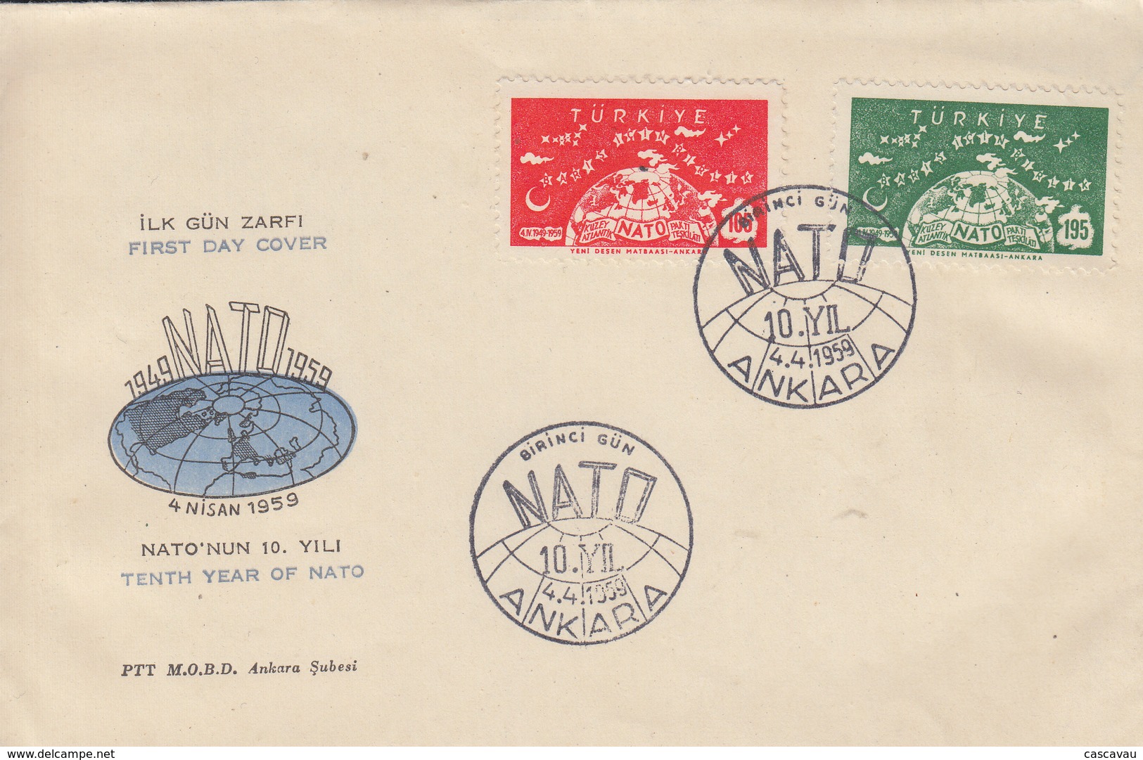 Enveloppe  FDC  1er  Jour   TURQUIE  10éme  Anniversaire  De   L' O.T.A.N    ANKARA    1959 - NATO