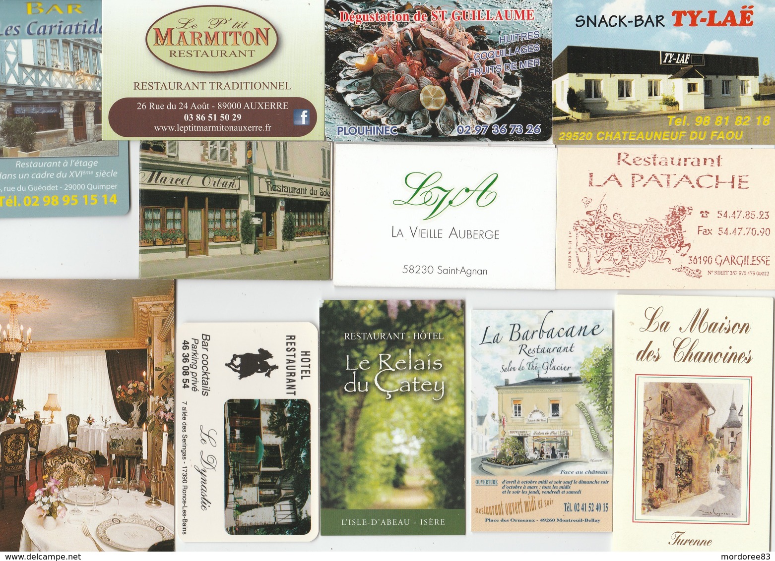 LOT DE 23 CARTES RESTAURANTS FRANCE DIFFERENTES -                                          TDA259 - Cartes De Visite