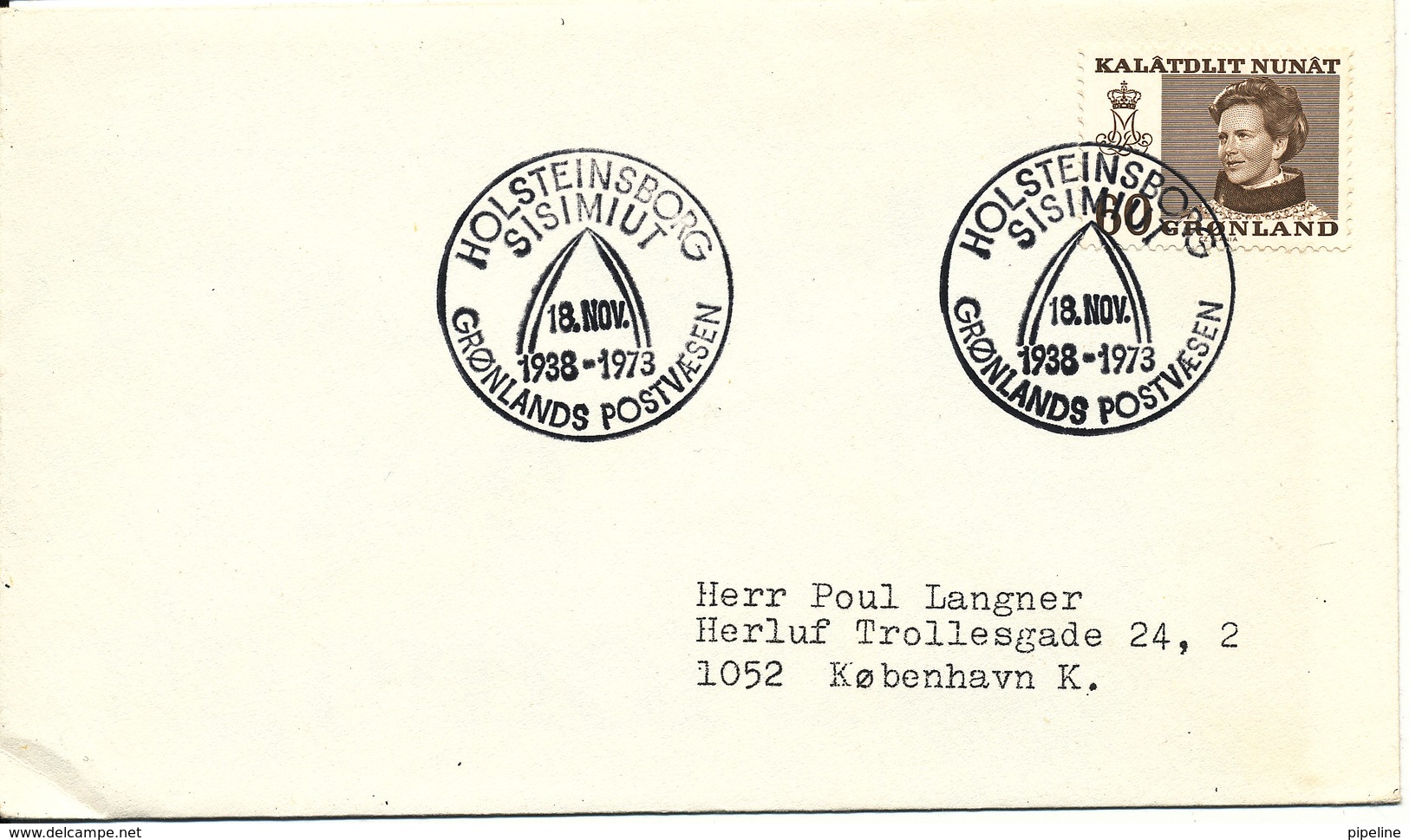 Greenland Cover Special Cancel Holsteinsborg/Sisimiut 18-11-1973 - Storia Postale