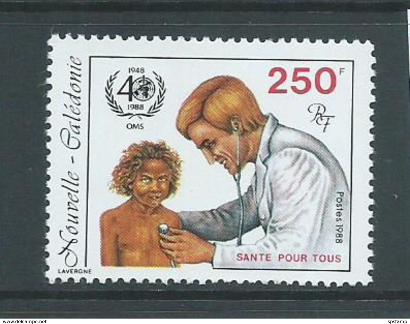 New Caledonia 1988 WHO Hospital 250 Fr Single MNH - Unused Stamps