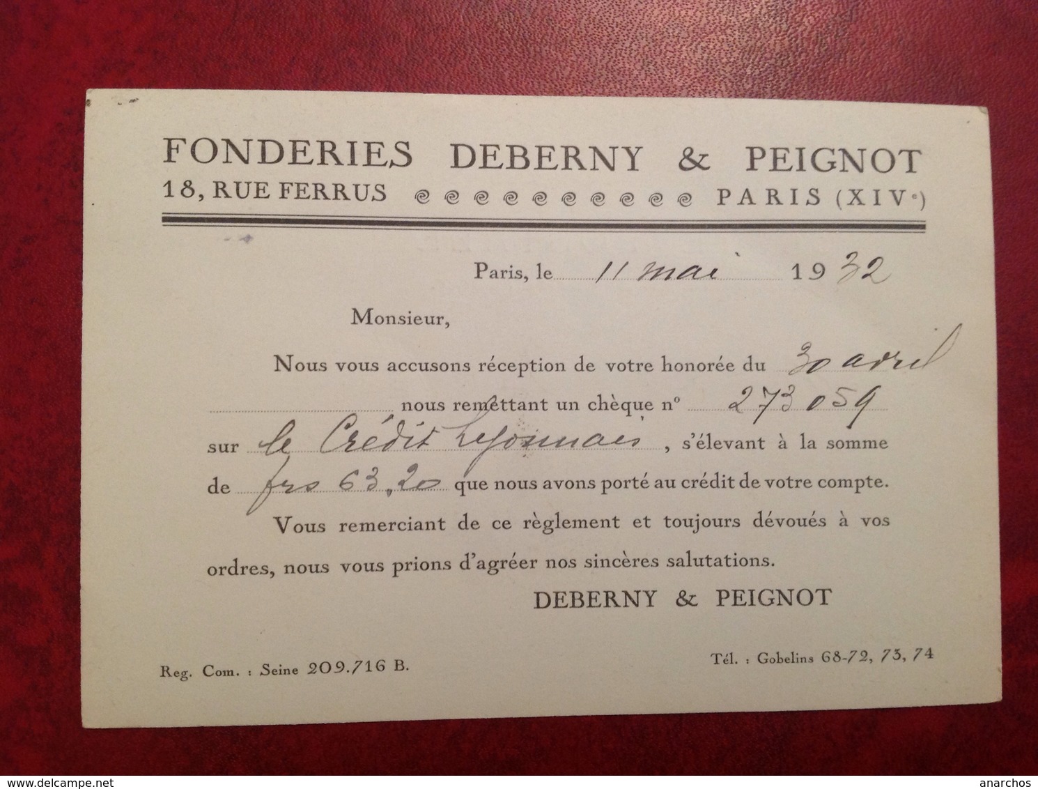 Carte Postale Privée Paris XIVe Fonderies Deberny Peignot & - Arrondissement: 14