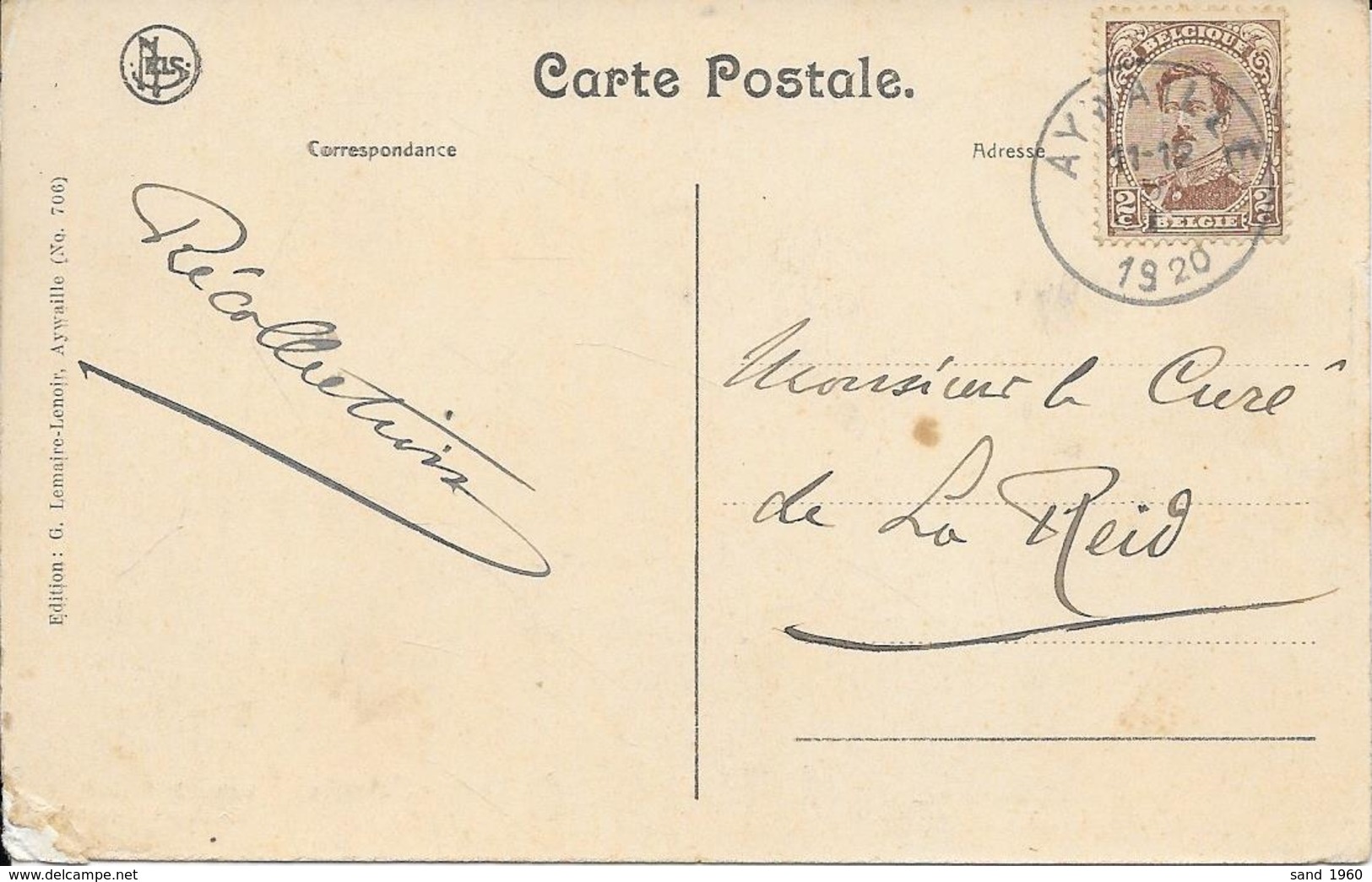 Sougné-Aywaille - Institut St Raphaël (Ecole Moyenne) - NELS - Ed: G. Lemaire-Lenoir - Circulé:1920 - 2 Scans. - Aywaille