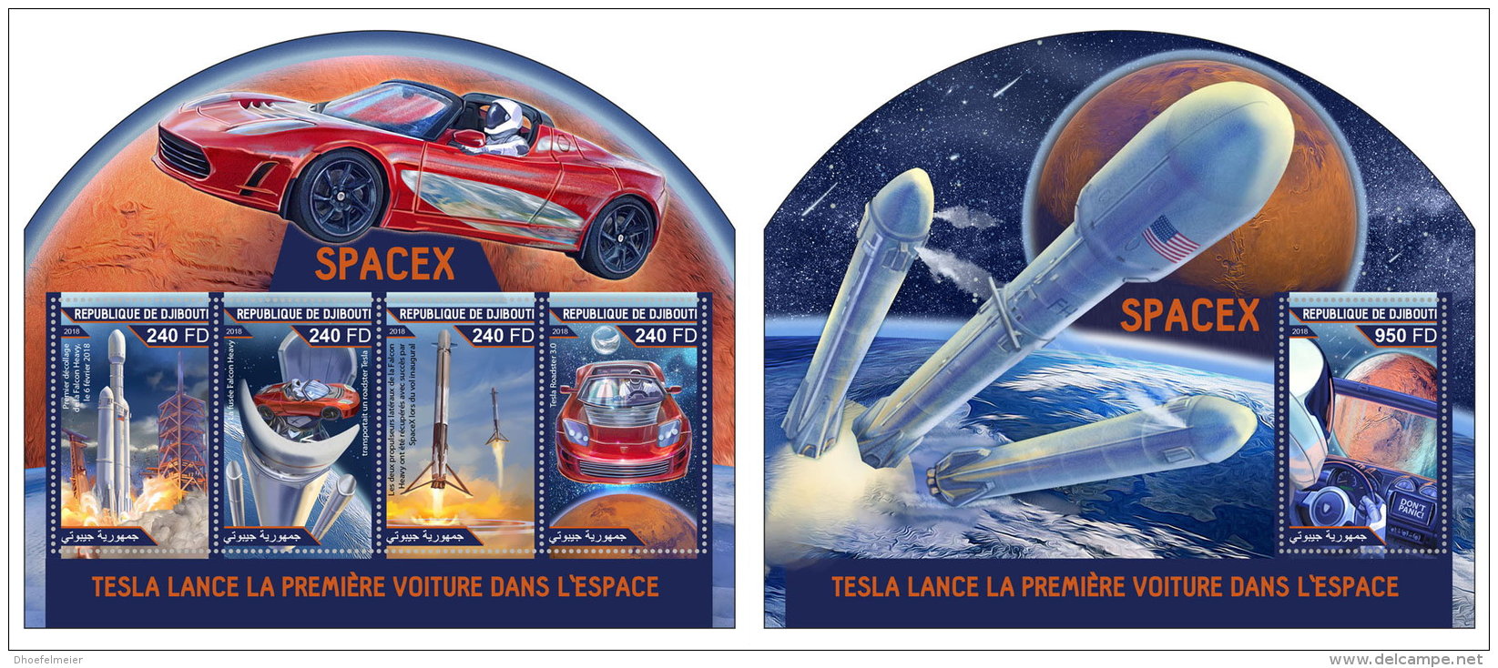 DJIBOUTI 2018 MNH** Tesla SPACEX Space Raumfahrt Espace M/S+S/S - OFFICIAL ISSUE - DH1815 - Africa