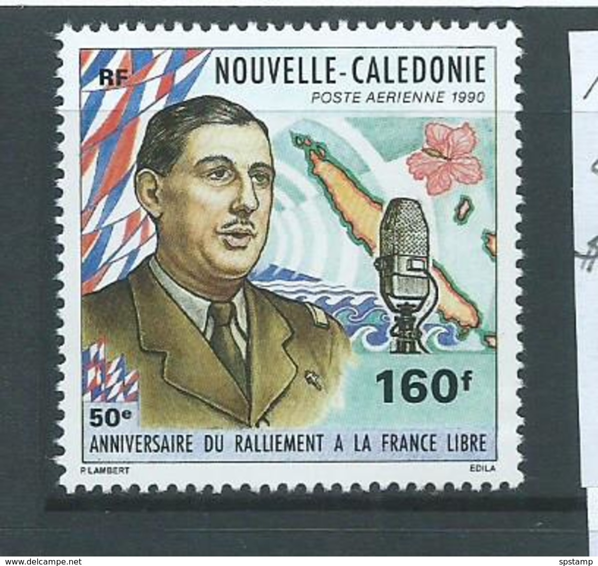 New Caledonia 1990 De Gaulle France Libre Anniversary 160 Fr Single MNH , Gum Creasing - Unused Stamps