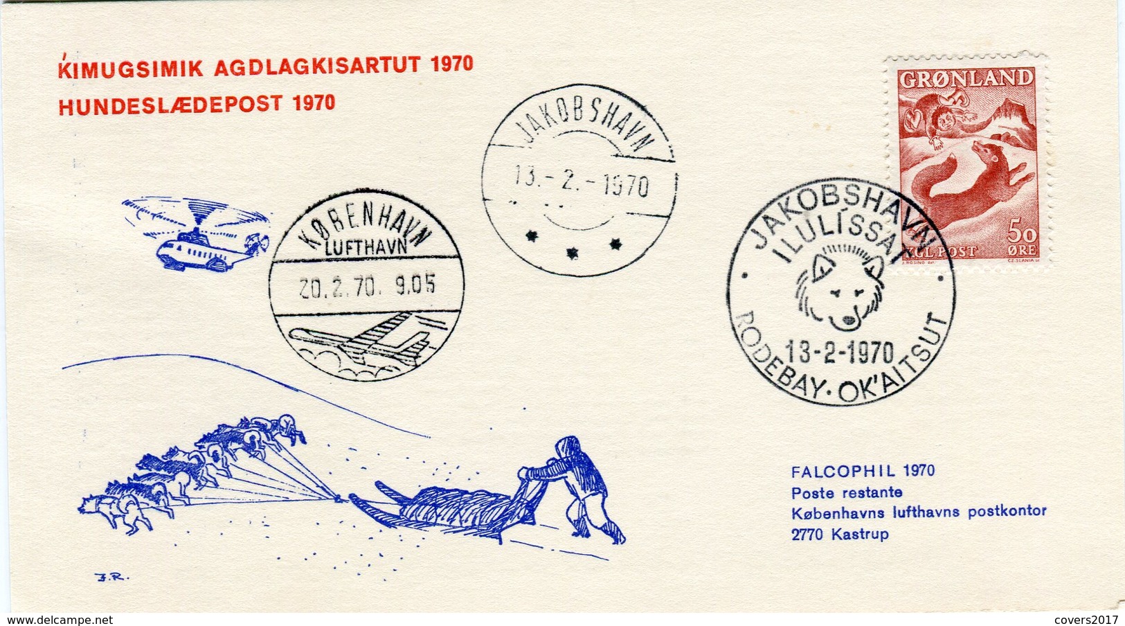 Greenland Postcard To Denmark 1970 Jakobshavn Dog Sled Post - Other & Unclassified