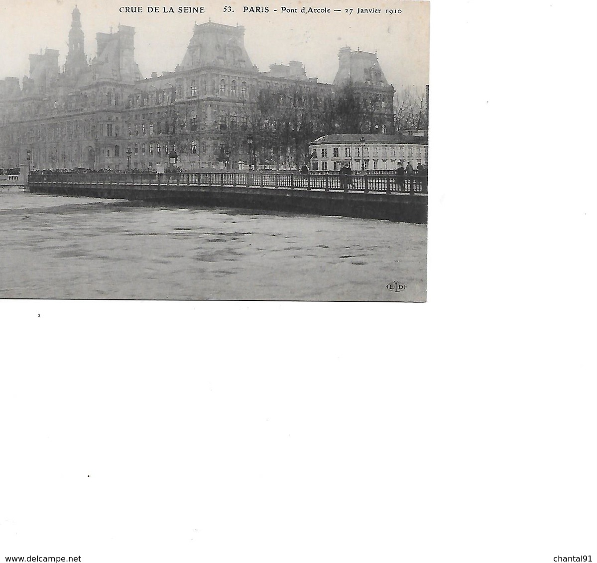 CARTE POSTALE 75 PARIS PONT D'ARCOLE 27 JANVIER 1910 - Otros & Sin Clasificación