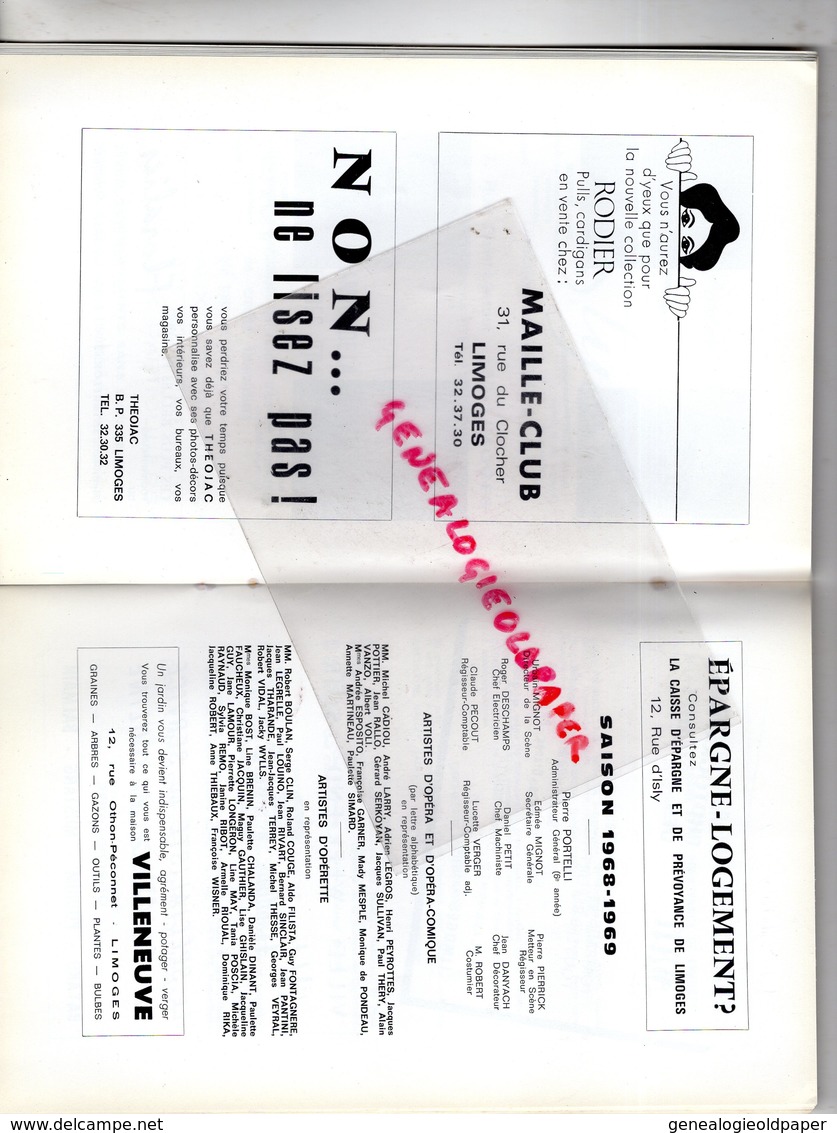 87 - LIMOGES - PROGRAMME GRAND THEATRE 68-69- LA BELLE DE CADIX- ALDO FILISTA-ARMELLE RIOUAL-BOULAN-DESMET-FESQUET-REMO- - Programme