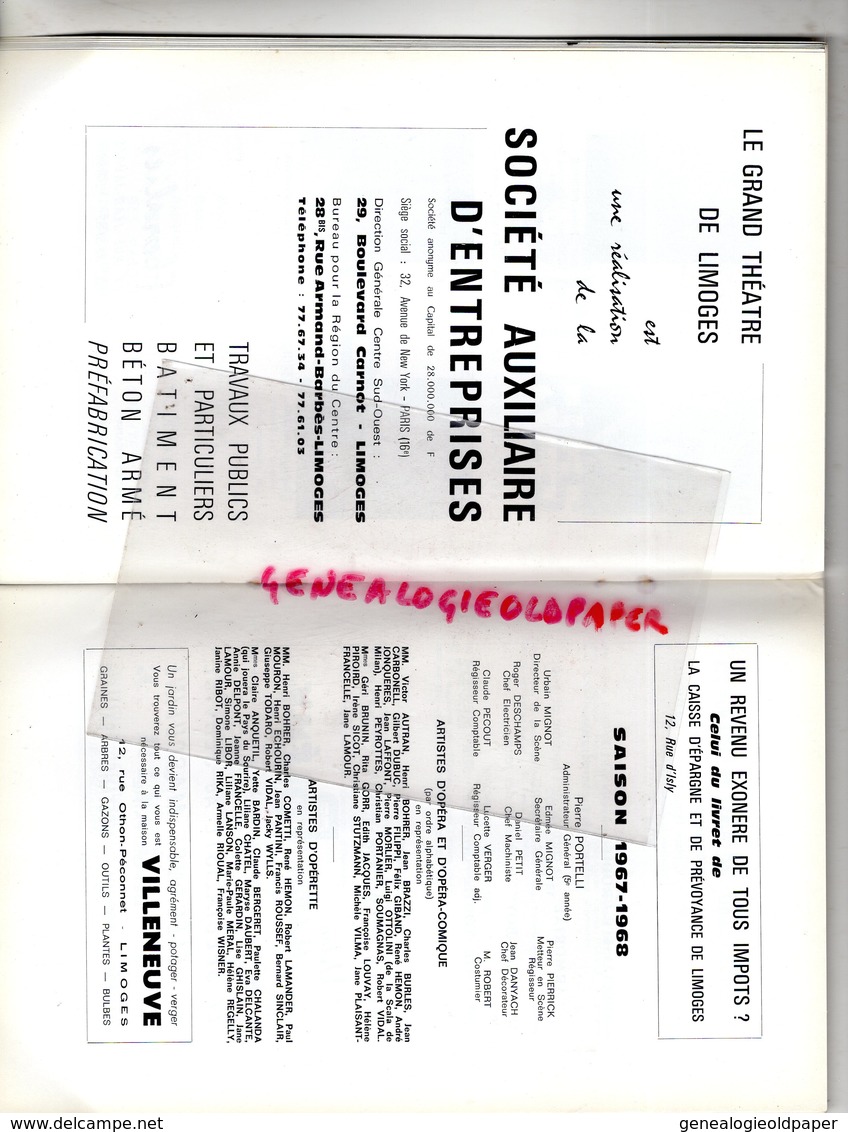 87-LIMOGES-PROGRAMME THEATRE 67-68-LES SALTIMBANQUES- LOUIS GANNE-GEORGES VIDAL-COMETTI-MARYSE DAUBERT-VIDAL-FAVEY-PAUC- - Programmes