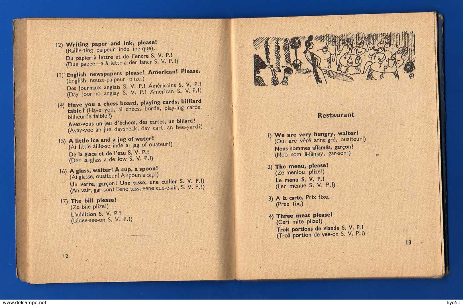 Paris Revue traduction Français Anglais Un minimum de conversation Franco Anglaise ( 13 x 11 cm ) 1944  12 illustrations