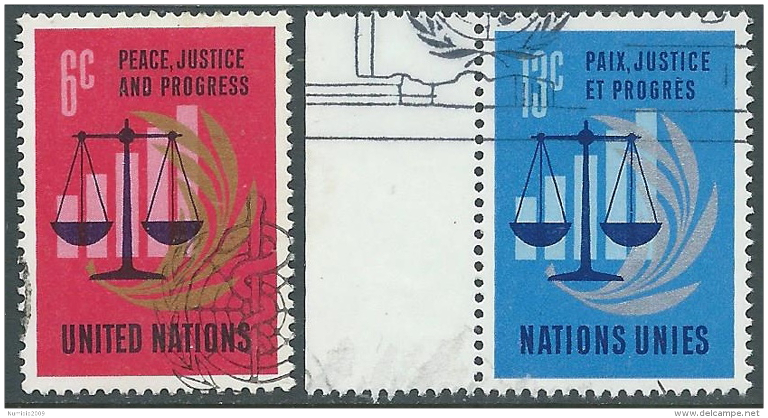 1970 NAZIONI UNITE NEW YORK USATO PACE GIUSTIZIA PROGRESSO - Z19-6-2 - Used Stamps