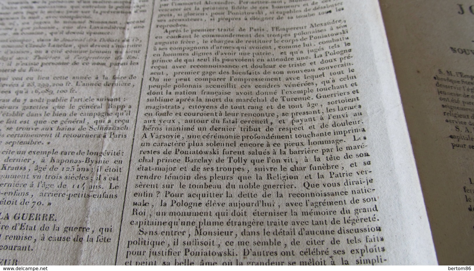 JOZEF ANTONI PONIATOWSKI , HEROS DE LA POLOGNE ( Journal Des Debats De 1816.) - 1800 - 1849