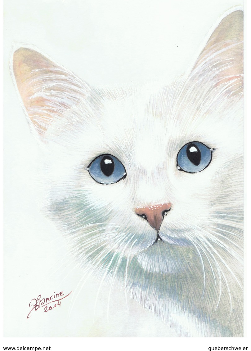 CHAT 5 - AQUARELLE ORIGINALE "BLANCHETTE" De Francine Van De Walle -Lallemand De 2008 à 50% Prix Galerie - Aquarelles