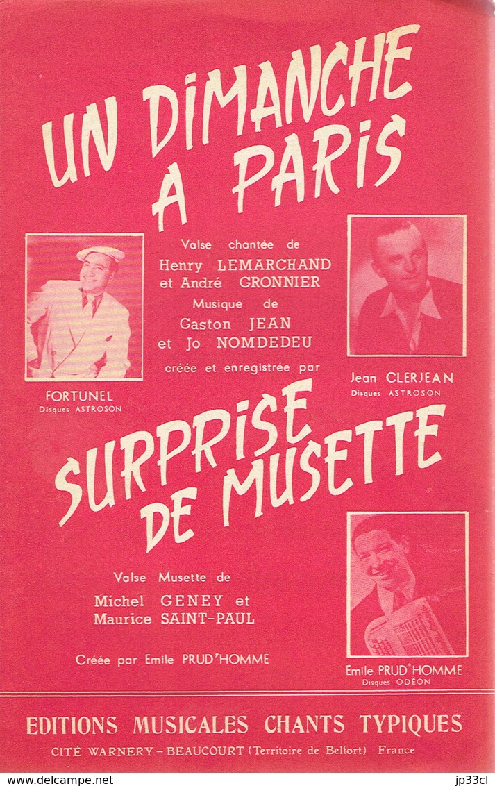 Un Dimanche à Paris + Surprise De Musette (H Lemarchand, A Gronnier, G Jean, J Nomdedeu, M. Geney, M Saint-Paul) - Autres & Non Classés