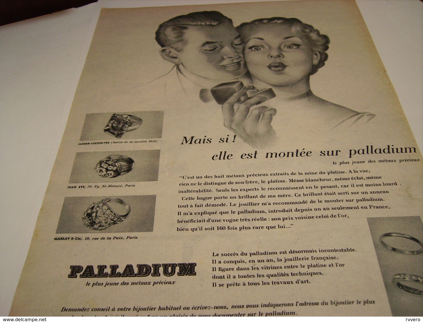 ANCIENNE   PUBLICITE JOAILLERIE PALLADIUM 1953 - Other & Unclassified