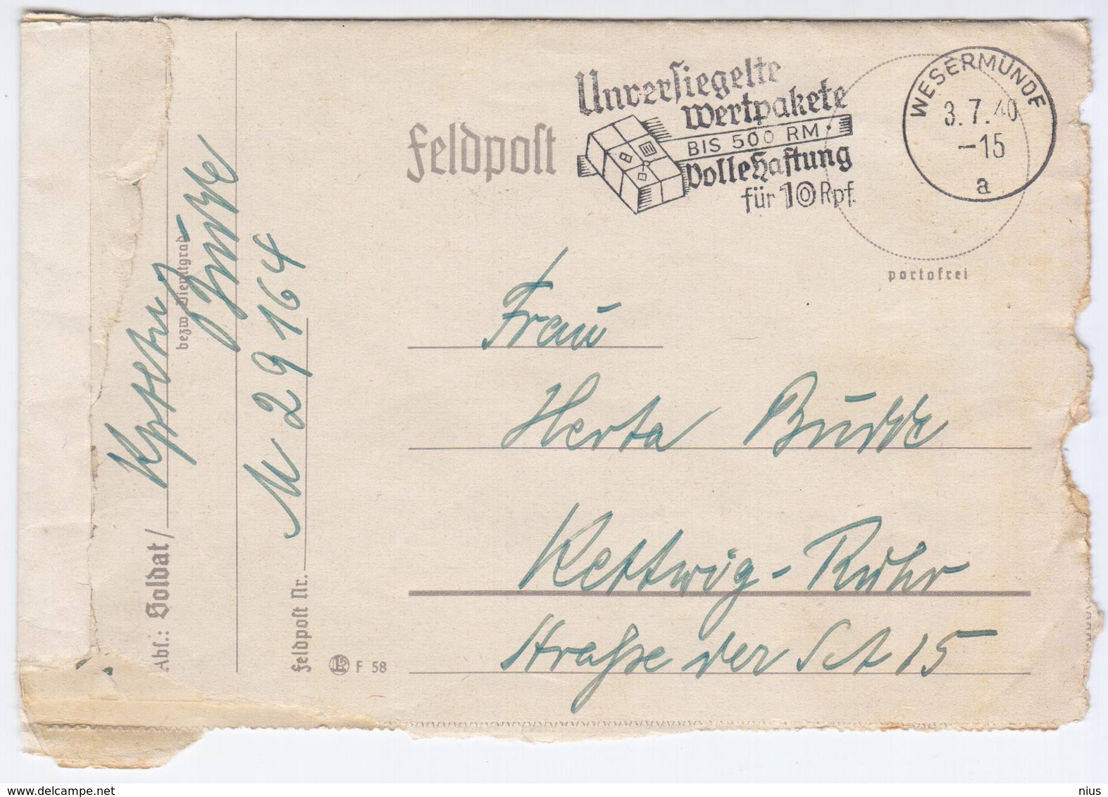 Germany Deutschland 1940 Deutsches Reich 3, Feldpost, Canceled In Wesermunde - Sonstige & Ohne Zuordnung