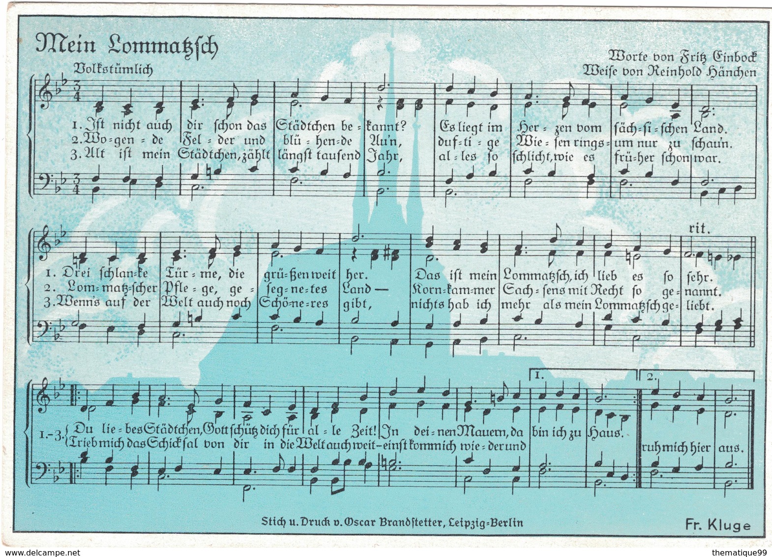 Entier Postal Timbré Sur Commande D'Allemagne : Mein Lommatzsch, Note De Musique, église (RR) - Music