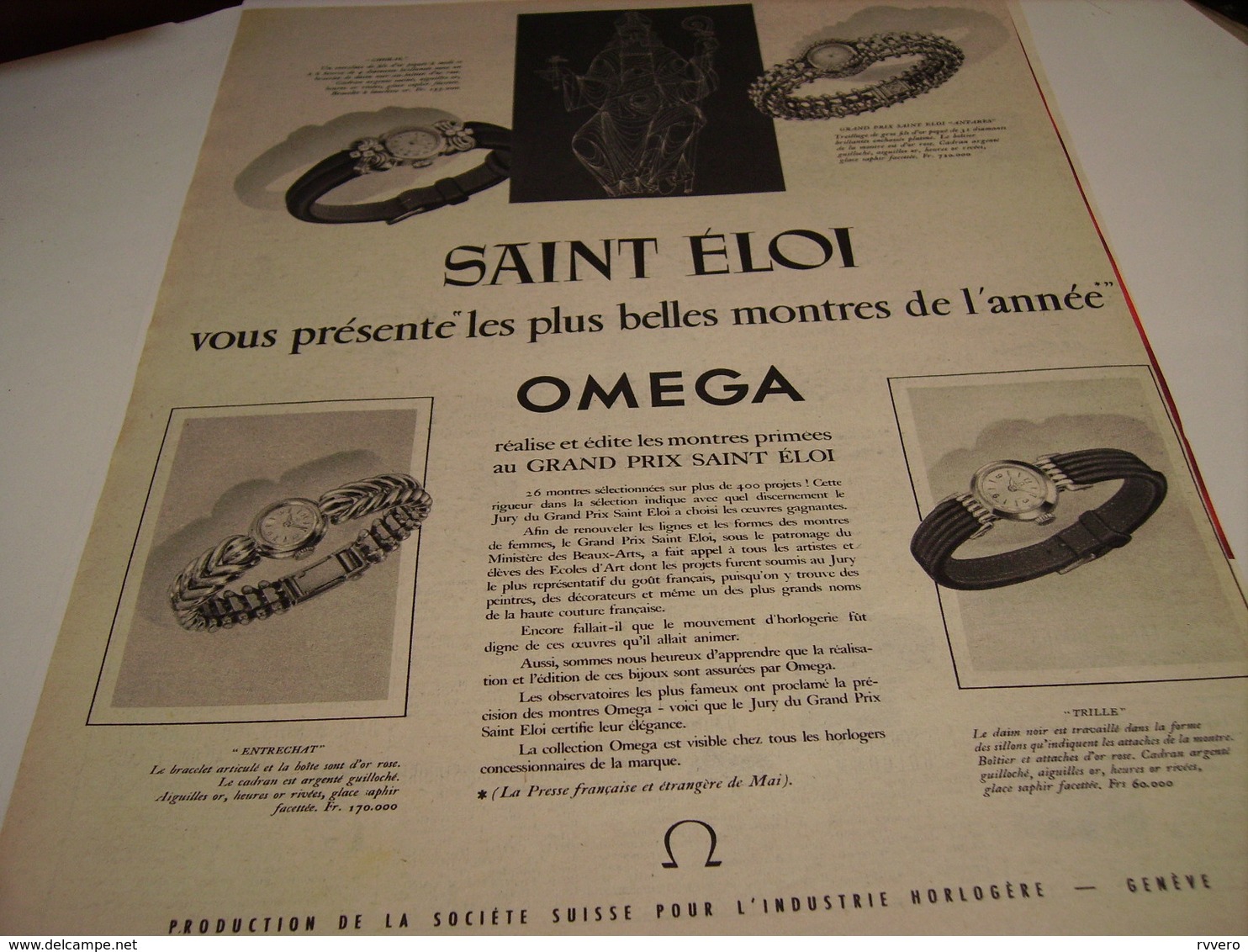 ANCIENNE PUBLICITE SAINT ELOI VOUS PRESENTE MONTRE OMEGA  1953 - Autres & Non Classés