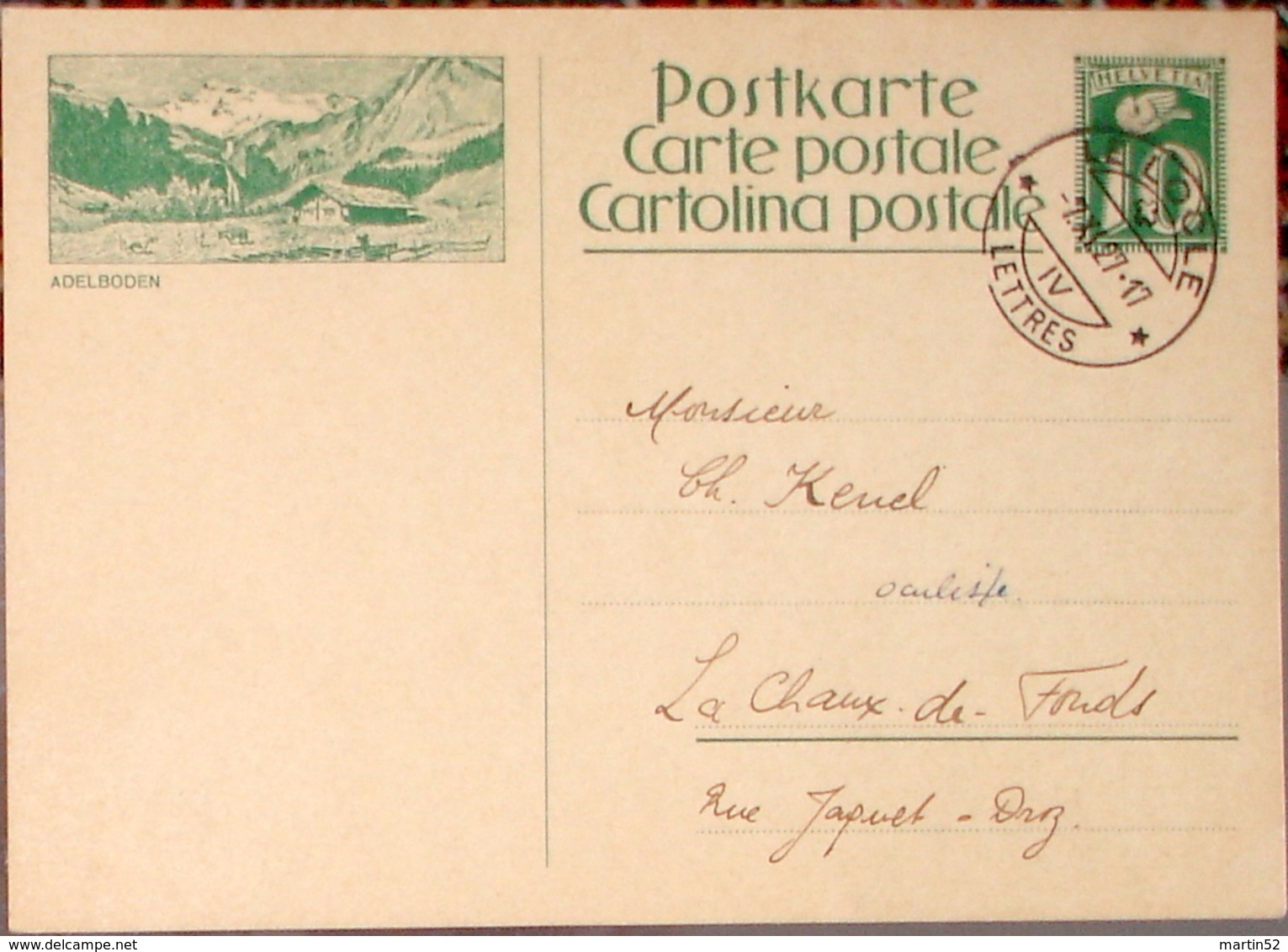 SCHWEIZ SUISSE 1927: CP 10c Bild-PK ADELBODEN Mit O LE LOCLE 7.XI.27 - Interi Postali