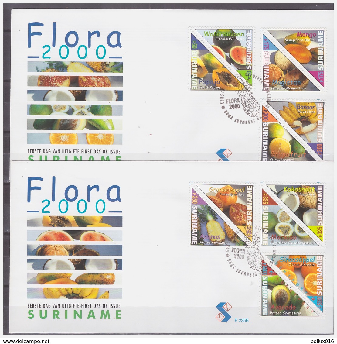 Surinam / Suriname 2000 FDC 235ab Banana Banane Papaya Mango Coconut Avocado Pine-apple - Suriname