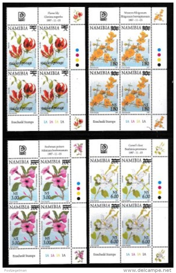 NAMIBIA, 1999, Mint Never Hinged Stamp(s) In Control Blocks, Flowers Overprints,  Michel 1009-1012, X199q - Namibië (1990- ...)
