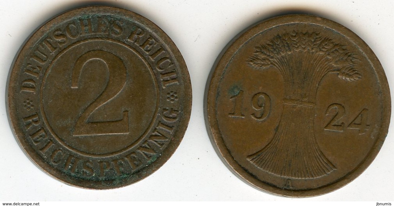 Allemagne Germany 2 Reichspfennig 1924 A J 314 KM 38 - 2 Rentenpfennig & 2 Reichspfennig