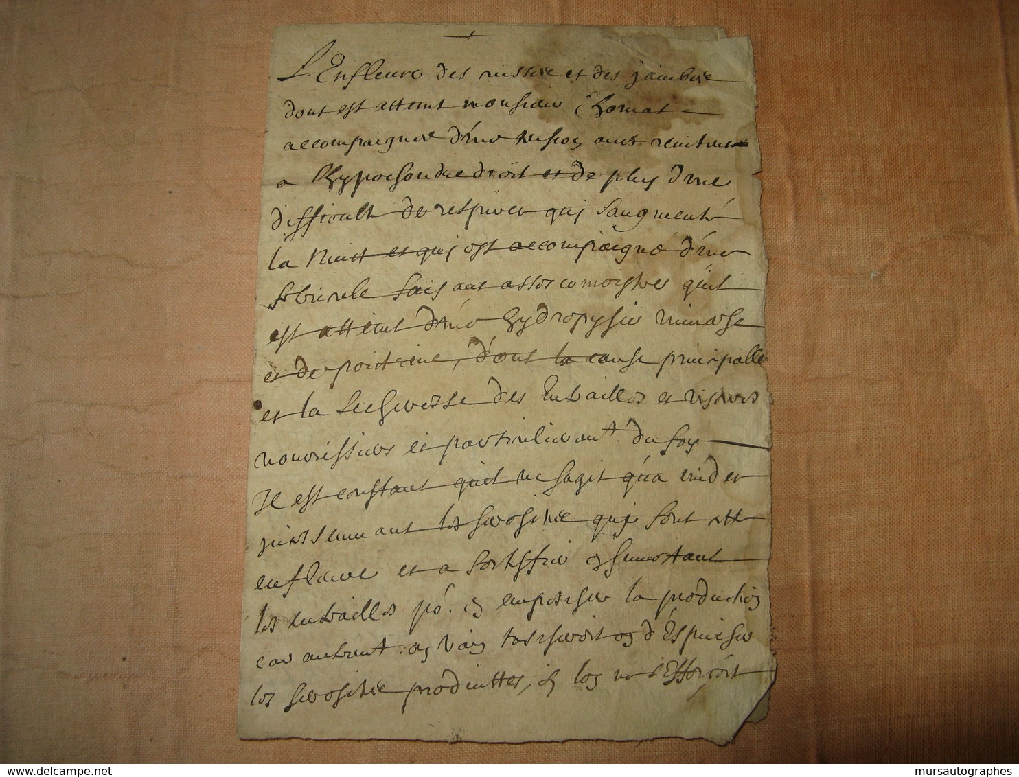 LONGUE ORDONNANCE MEDECINE MANUSCRITE SIGNEE POUR M. CHOMAT 1687 ENFLURES JAMBES HYDROPHISIE - Manuscripten
