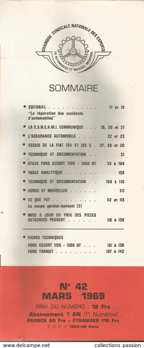 Revue , L'EXPERT AUTOMOBILE , N° 42 , 1969 , 114 Pages , 2 Scans , FORD ESCORT ,TRANSIT , Frais Fr : 8.85 E - Auto/Motorrad