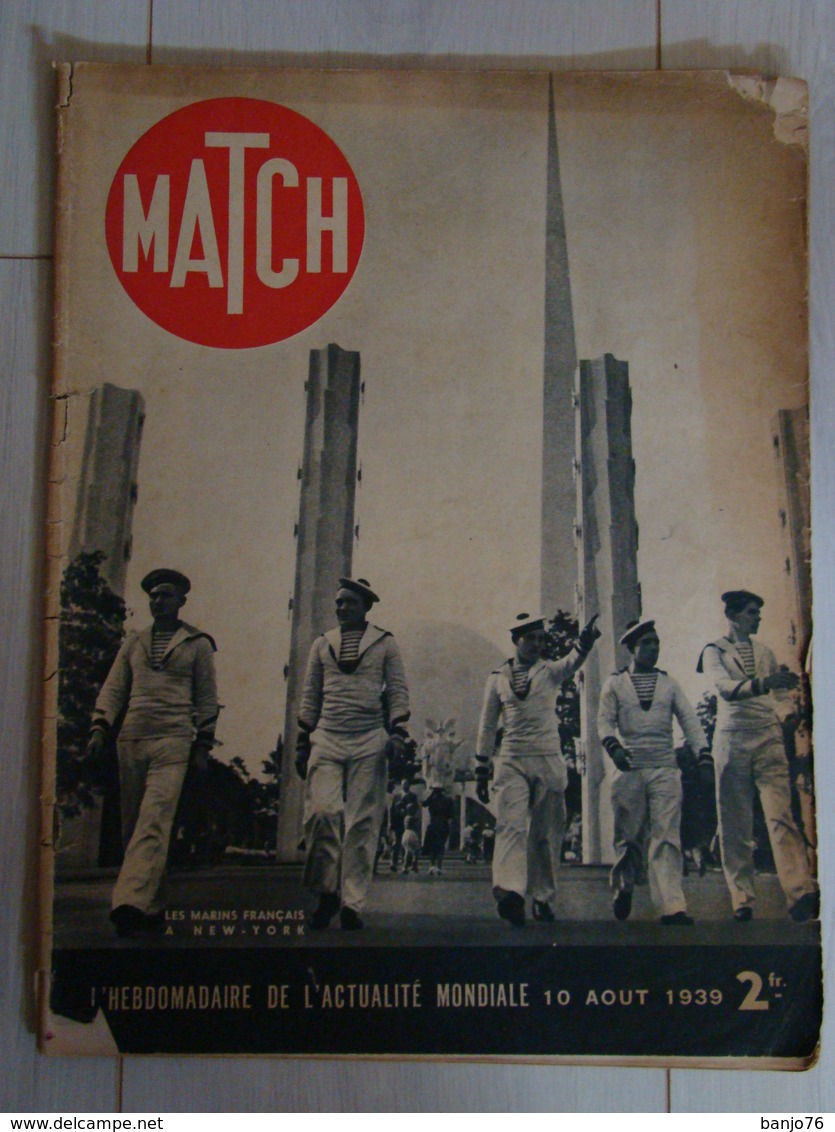 Revue MATCH 10 Aout 1939 - Les Marins Français à New-York - 1900 - 1949