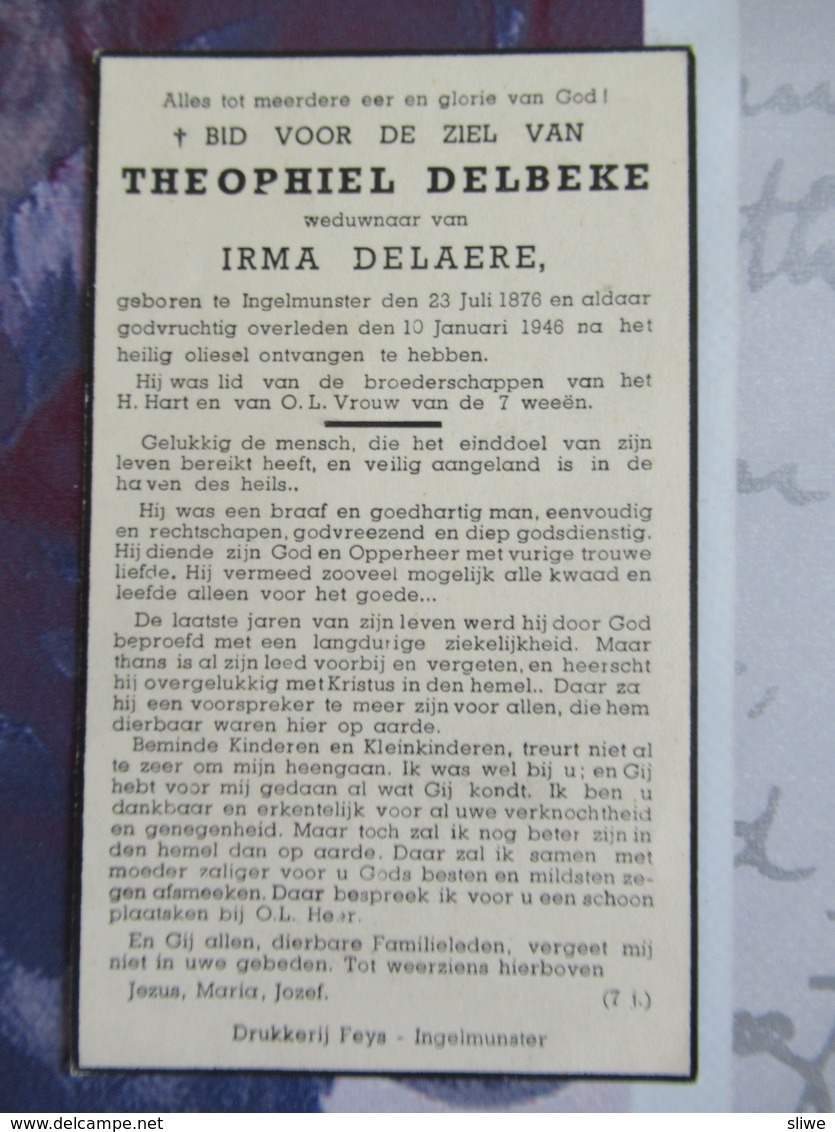 BIDPRENTJE THEOPHIEL DELBEKE INGELMUSTER 1876 - 1946 - Religion & Esotérisme