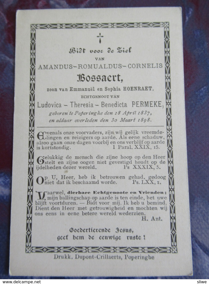 BIDPRENTJE AMANDUS BOSSAERT ( X PERMEKE ) 1837 - 1898 - Religion & Esotérisme