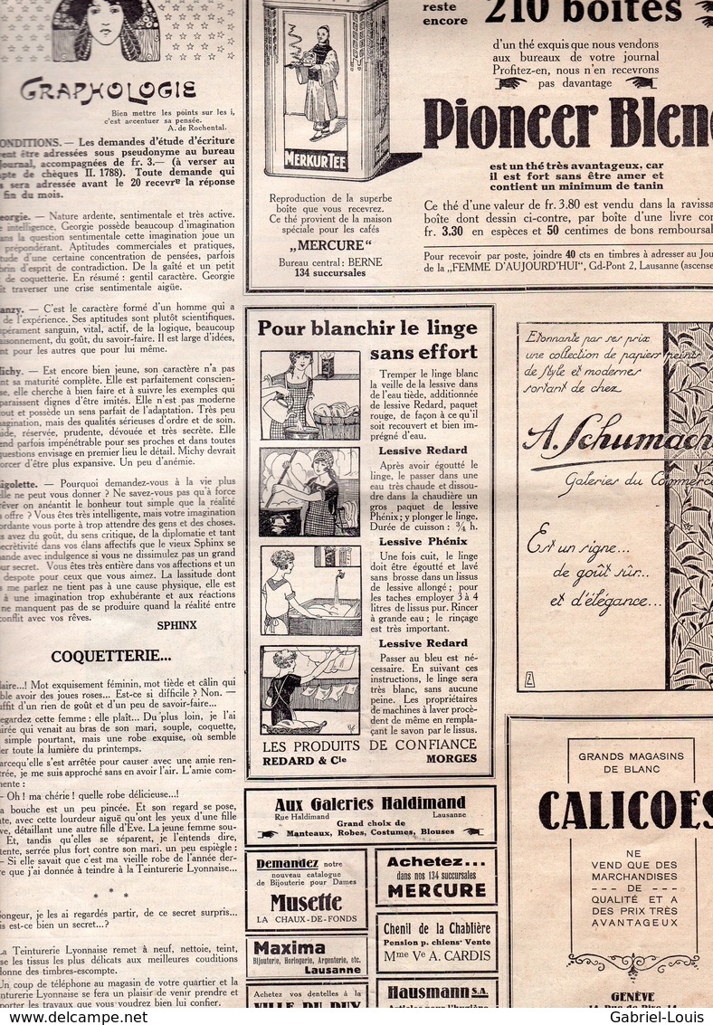 La Femme D'aujourd'hui - Suisse Romande - Revue Bimensuelle Féminine No 12 - 1er Avril 1926 - Lausanne - 20 Pages-Mode - 1900 - 1949