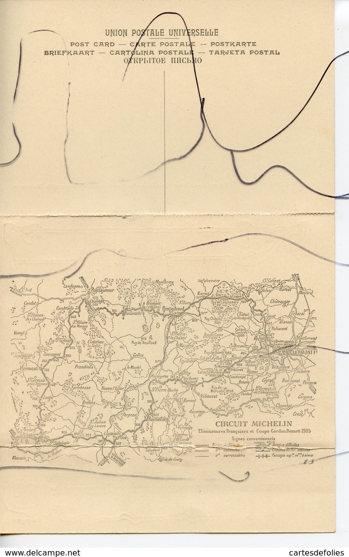 CPA + Carte Menu Restaurant. COUPE GORDON BENNETT 1905. Circuit MICHELIN. Route En Corniche Et Virages Apres PONTAMUR. - Autres & Non Classés