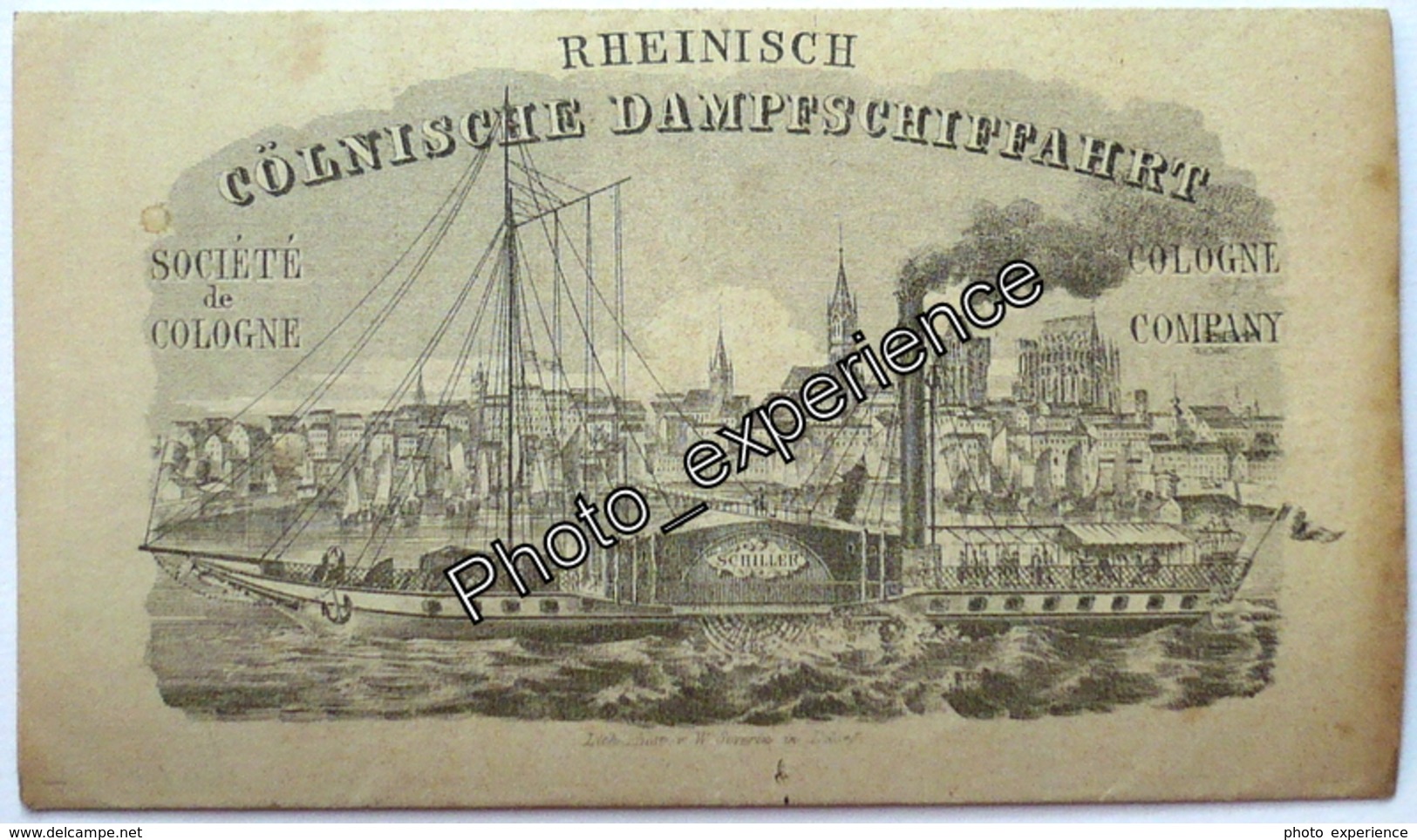 Dépliant Transport Croisière Bateau Werbung Dampfschiff Schiff 1849 COLOGNE KÖLN Rhein Allemagne Deutschland - Dépliants Touristiques