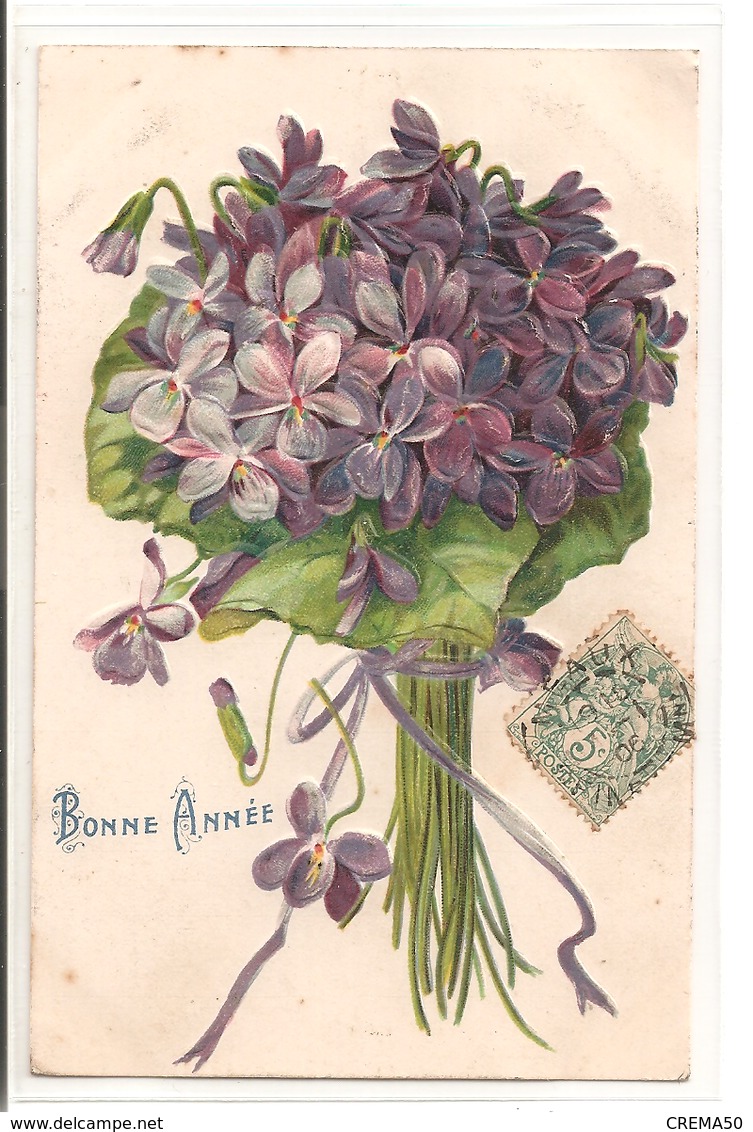 Bonne Année - Carte Gauffrée. Bouquet De Violettes - Nouvel An