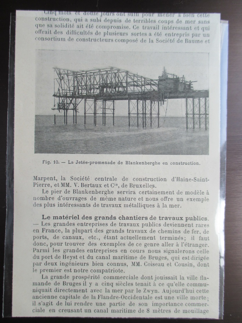 1898 - BLANKENBERGHE - Travaux Construction De La Jetée - Coupure De Presse Originale(Encart Photo) - Documents Historiques