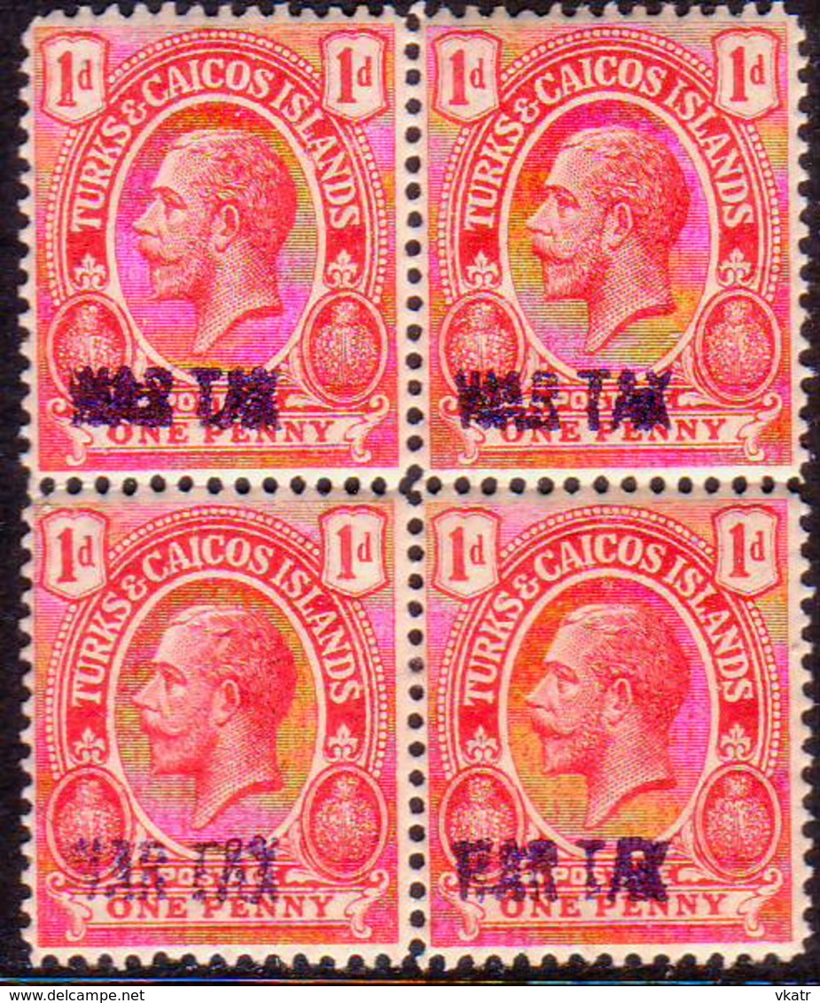 TURKS AND CAICOS ISLANDS 1919 SG #149 1d In A Block Of Four MNH Local Opt WAR TAX In Violet - Turks And Caicos