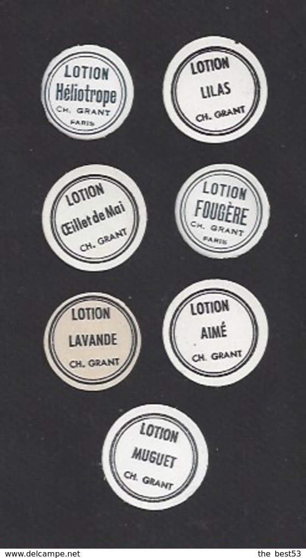 Lot De 7 Petites Etiquettes De Lotions Pour Cheveux  -  Ch. Grant Parfumeur à Paris - Other & Unclassified