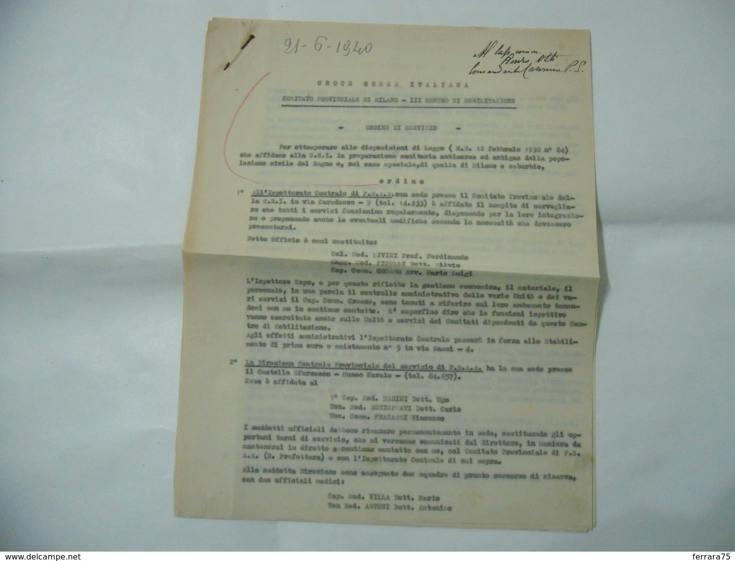 DOCUMENTO WW2 FASCISMO CROCE ROSSA ITALIANA RED CROSS. - 1939-45