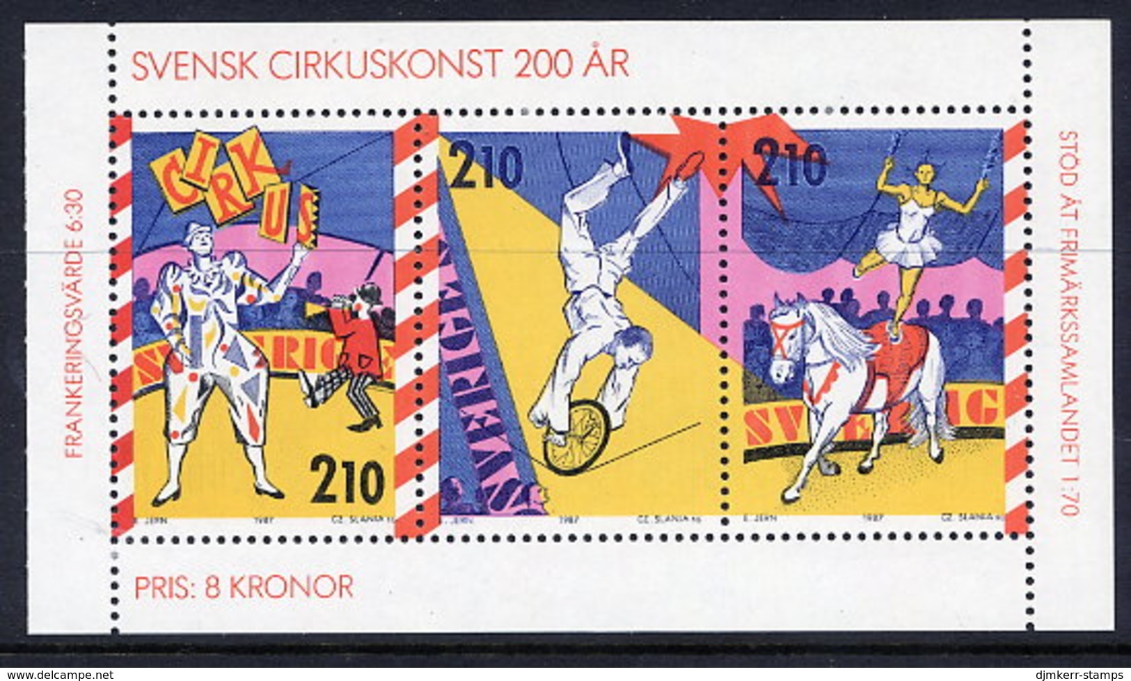 SWEDEN 1987 Circus Bicentneary MNH / **.  Michel 1450-52 - Unused Stamps