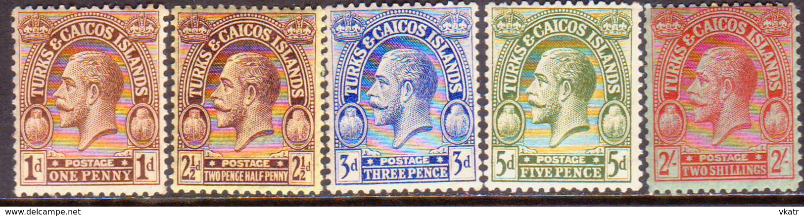 TURKS AND CAICOS ISLANDS 1922-25 SG #164//173 Part Set 5 MH Stamps Of 12 With Wmk Mult.Script CA - Turks And Caicos