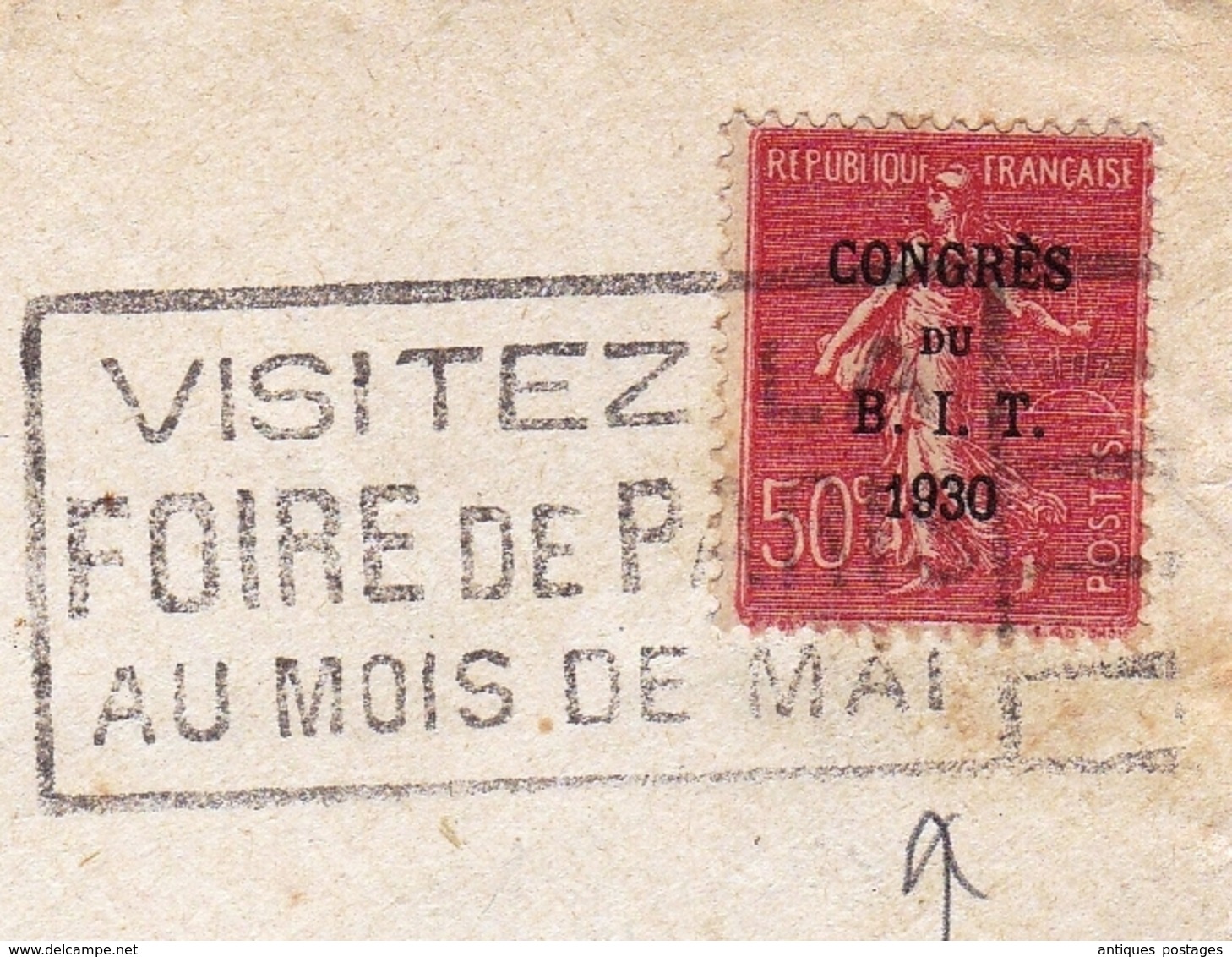 Lettre Paris Congrès Du B.I.T. 1930 Flamme Foire De Paris Bureau International Du Travail - Mechanical Postmarks (Advertisement)