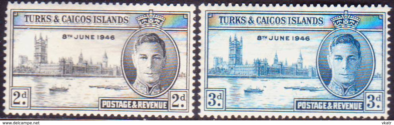 TURKS AND CAICOS ISLANDS 1946 SG #206-07 Compl.set MLH Victory - Turks And Caicos