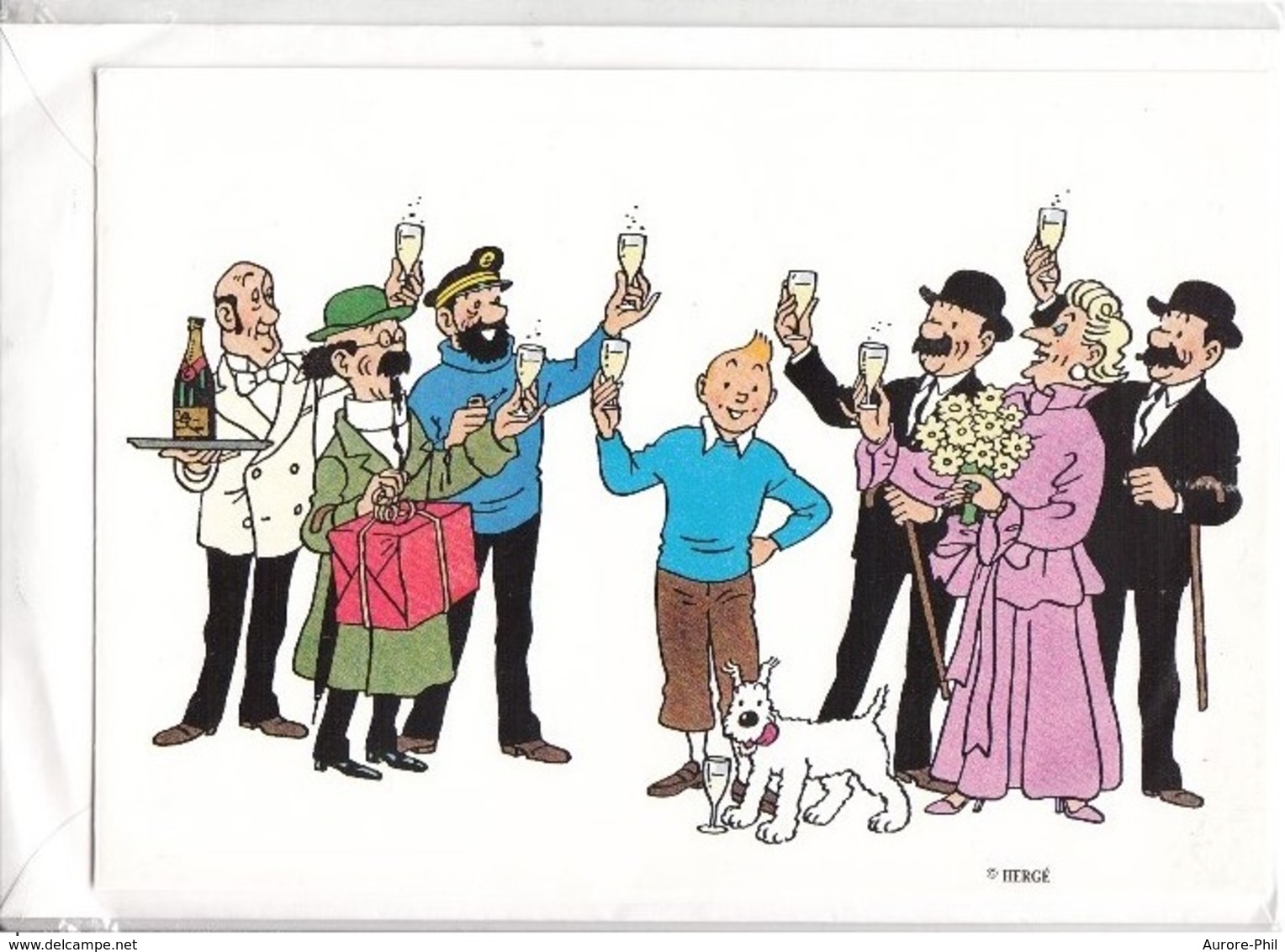 Postogram 92/J10 Tintin (Hergé) (Bande Dessinée,champagne,fleurs , Cadeau, Cannes) - Postogram
