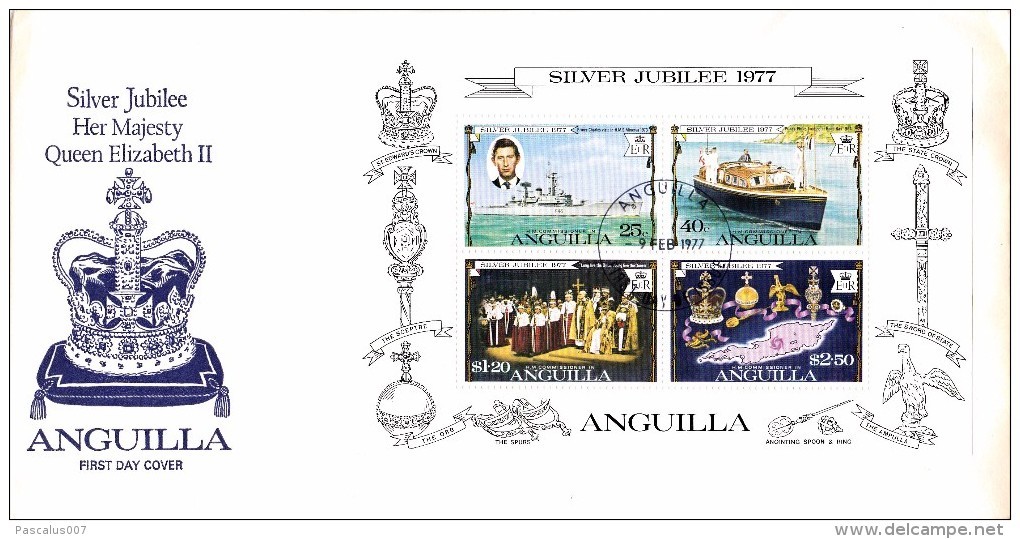 GE-01-007 - Anguilla FDC - Grande Enveloppe  - COB Bloc 15 -  -  - QUEEN ELISABETH 25 JAAR KRONING -  Du 9-2-1977 - 1,49 - Anguilla (1968-...)